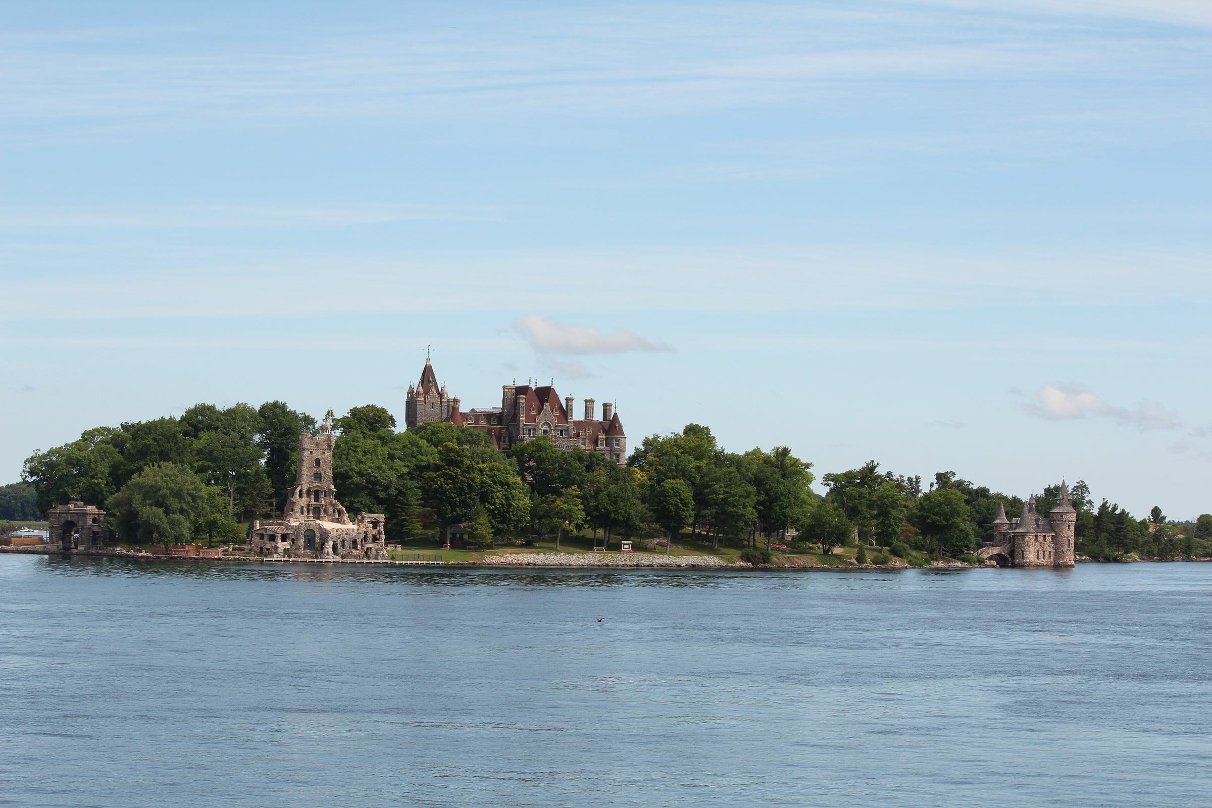 Boldt Castle, Alster Tower and the Power House on Heart Island seen from the St. Lawrence River